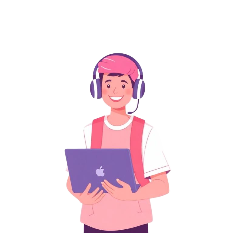 Student learning with headphones and laptop